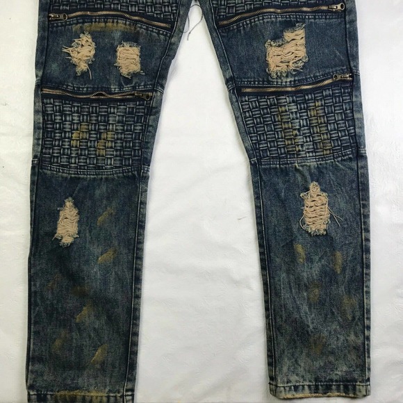 NWT - DNM Basket Weave Men's Slim Fit Distressed Mid Rise Blue Jeans - Size 36 - Picture 9 of 12